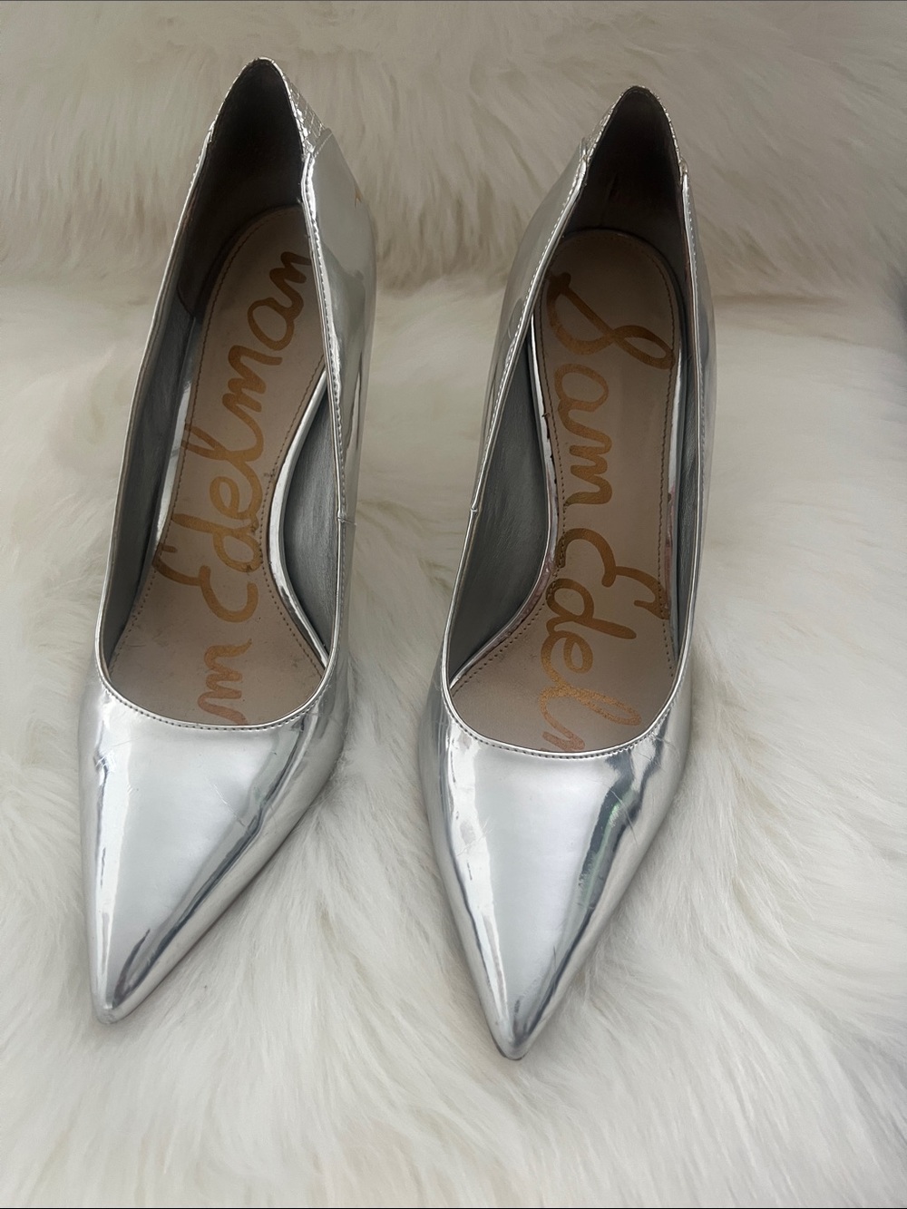 Sam Edelman Silver Metallic Pointed Toe Heels
